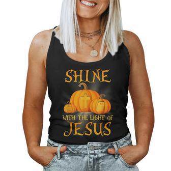 Shine With The Light Of Jesus Halloween Pumpkin Women Tank Top - Thegiftio UK
