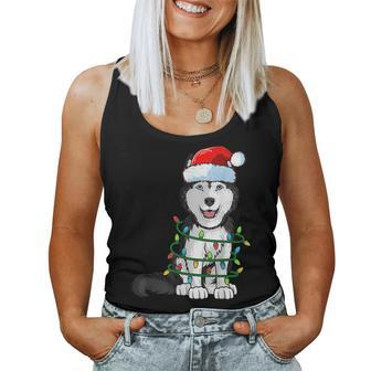 Siberian Husky Christmas Santa Hat Xmas Lights Dog Boys Girl Women Tank Top | Mazezy