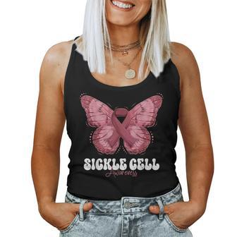 Sickle Cell Awareness Month Burgundy Ribbon Butterfly Women Tank Top - Seseable