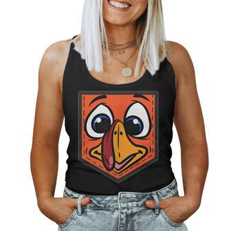 Silly Turkey Face Pocket Thanksgiving Day Fall Autumn Women Tank Top - Monsterry