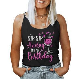 Sip Sip Hooray It's My Birthday Pink Leopard Wine Glass Women Tank Top | Mazezy DE