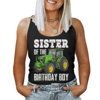 Sister Of The Birthday Boy Family Tractors Farm Trucks Bday Women Tank Top - Monsterry UK