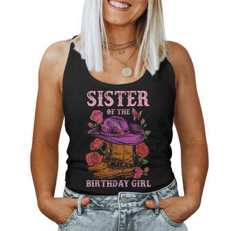 Sister Of The Birthday Girl Pink Boots Cowgirl Matching For Sister Women Tank Top | Mazezy