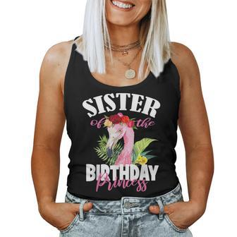 Sister Of The Birthday Princess Floral Flamingo Girls Party Women Tank Top | Mazezy