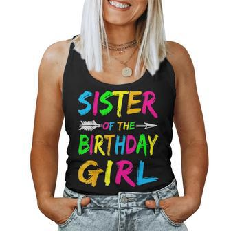 Sister Of The Birthday Girl Glows Retro 80S Party Women Tank Top Basic Casual Daily Weekend Graphic - Seseable