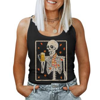 Skeleton Drinking Beer Retro Halloween Costume Beer Drink Women Tank Top | Mazezy
