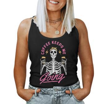 Skeleton Drinking Coffee Halloween Costume Skull Women Tank Top - Monsterry CA