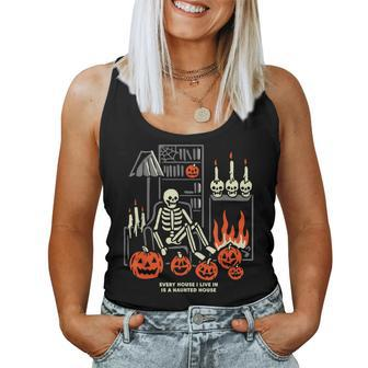 Skeleton Pumpkin Every House I Live In Is A Haunted-House Women Tank Top - Seseable