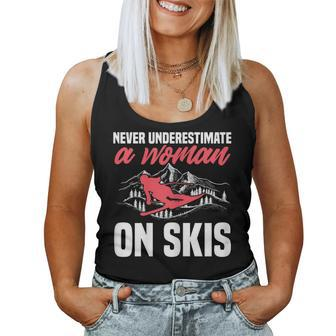 Ski Funny Skiing Never Underestimate A Woman On Skis Gift For Womens Women Tank Top Basic Casual Daily Weekend Graphic - Seseable