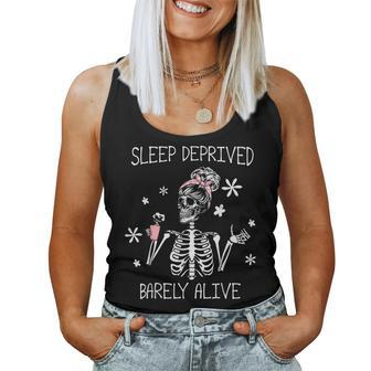 Sleep Deprived Barely Alive Skeleton Halloween Women Tank Top - Monsterry