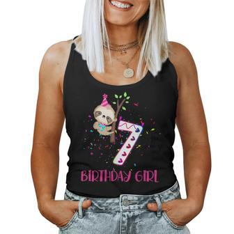 Sloth Lovers Birthday Girl Party Theme Matching Age 7 Women Tank Top Basic Casual Daily Weekend Graphic - Thegiftio UK