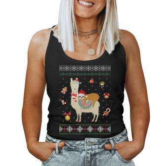 Sloth Riding Llama Christmas Scarf Santa Hat Ugly Sweater Women Tank Top | Mazezy DE