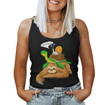 Sloth Turtle Snail Humor Cute Animal Lover Women Tank Top - Monsterry AU