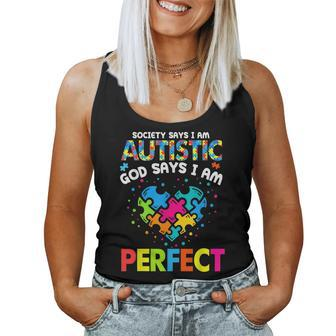 Society Says Autistic God Says Im Perfect Autism Heart Women Tank Top Basic Casual Daily Weekend Graphic - Seseable