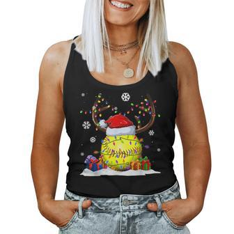 Softball Lovers Reindeer Santa Hat Ugly Christmas Sweater Women Tank Top | Mazezy