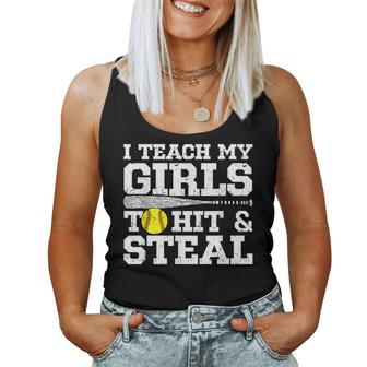 Softball Mom Funny I Teach My Girls To Hit And Steal Women Tank Top Basic Casual Daily Weekend Graphic - Seseable