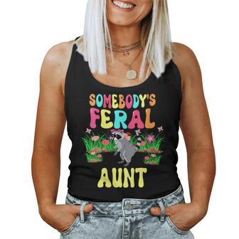 Somebodys Feral Aunt Cute Raccoon Bow Tie Flowers Animal Women Tank Top | Mazezy
