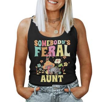 Somebodys Feral Aunt Raccoon Wild Auntie Groovy Mushroom Women Tank Top | Mazezy