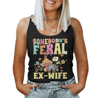 Somebodys Feral Ex-Wife Raccoon Mushroom Floral Divorce Women Tank Top | Mazezy