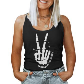Somebodys Feral Wife Skull Skeleton Hand For Wife Women Tank Top | Mazezy