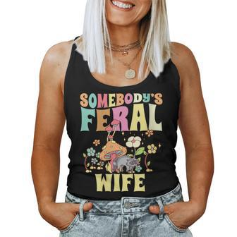 Somebodys Feral Wife Wild Family Groovy Mushroom Raccoon For Wife Women Tank Top | Mazezy
