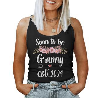 Soon To Be Granny Est 2024 Cute Flower New Mom Baby Reveal Women Tank Top | Mazezy AU
