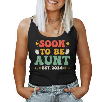 Soon To Be Aunt 2024 Groovy Aunt Pregnancy Announcement Women Tank Top Basic Casual Daily Weekend Graphic - Seseable