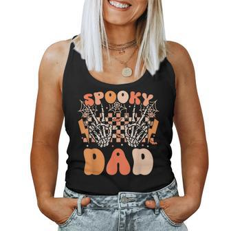 Spooky Dad Halloween Skeleton Costume Retro Groovy Women Tank Top - Seseable