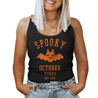 Spooky Fall Vibes Distressed Halloween Vibes Black Bat Halloween Women Tank Top | Mazezy