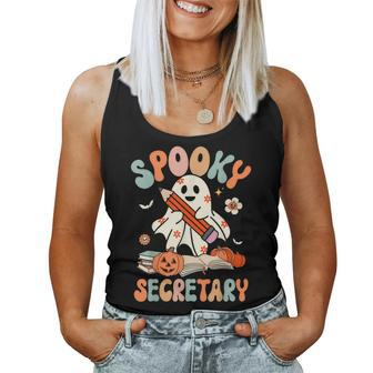 Spooky School Secretary Groovy Halloween Floral Ghost Women Tank Top - Monsterry AU