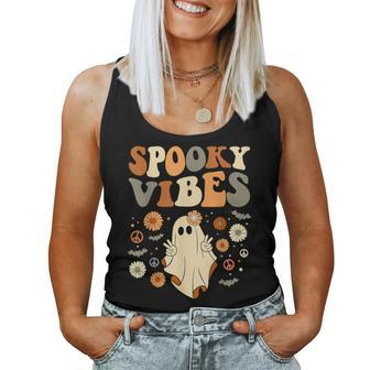 Spooky Vibes Halloween Ghost Outfit Costume Retro Groovy Women Tank Top - Monsterry UK