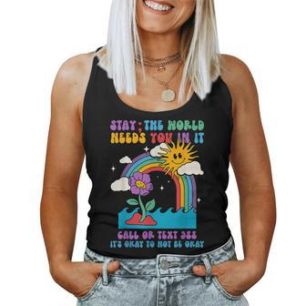 Stay World Needs You Call 988 Suicide Prevention Groovy Women Tank Top | Mazezy