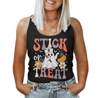 Stick Or Treat Ghost Nurse Halloween Crna Emergency Er Nurse Women Tank Top | Mazezy
