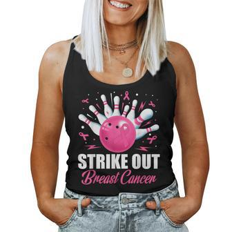 Strike Out Bowling Ball Pins Breast Cancer Pink Ribbon Women Tank Top | Mazezy