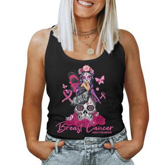 Sugar Skull Fight Breast Cancer Awareness Like A Girl Ribbon Women Tank Top - Thegiftio UK
