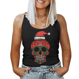 Sugar Skull Santa Hat Mexican Christmas Xmas Pj Women Tank Top - Thegiftio UK