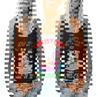 Summer Christmas In July Tropical Santa Surfing Hawaiian Surfing Women Tank Top | Mazezy