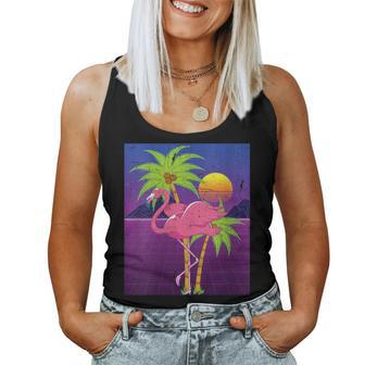 Summer Vibes Flamingo Palm Trees Vaporwave Tropical Summer Women Tank Top | Mazezy