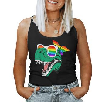 T-Rex Pride Rainbow Glasses Lbgt Pride Month Women Tank Top | Mazezy