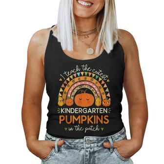 I Teach The Cutest Kindergarten Pumpkin Halloween Teacher Women Tank Top - Seseable