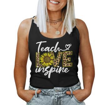 Teach Love Inspire Sunflower Leopard Back To School Teacher Women Tank Top - Seseable