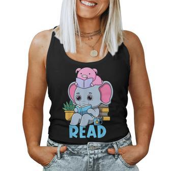 Teacher Library Read Book Club Cute Piggie Elephant For Teacher Women Tank Top | Mazezy