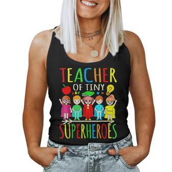 Teacher Of Tiny Superheroes First Day Back To School Graphic Women Tank Top | Mazezy