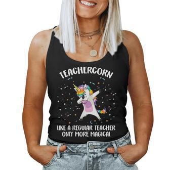 Teachercorn Unicorn Teacher More Magical Gift Back To School Women Tank Top Basic Casual Daily Weekend Graphic - Thegiftio UK