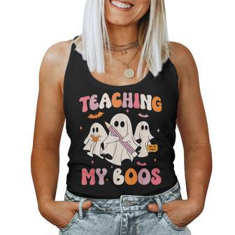 Teaching My Boos Spooky Teacher Ghost Halloween Groovy Retro Women Tank Top - Seseable