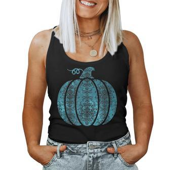 Teal Damask Gothic Style Pumpkin For Fall Or Halloween Halloween Women Tank Top | Mazezy