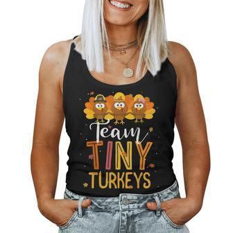 Team Tiny Turkeys Thanksgiving Fall Leaves Nicu Nurse Women Women Tank Top - Thegiftio UK