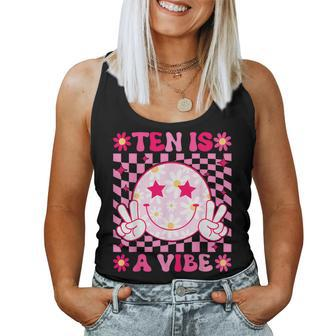 Ten Is A Vibe Groovy 10Th Birthday 10Yr Old 10 Year Old Girl Women Tank Top | Mazezy