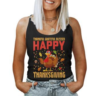 Thankful Grateful Blessed Happy Thanksgiving Turkey Women Women Tank Top | Mazezy