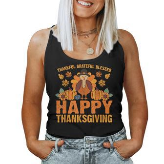 Thankful Grateful Blessed Thanksgiving Turkey Fall Autumn Women Tank Top | Mazezy